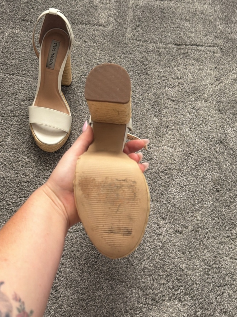 Steve Madden Cream Braided Platform Sandals with Ankle Strap - Picture 3 of 4
